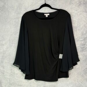 Whimsigoth Black Blouse top sz XL Chiffon Bell Sleeve Rhinestones witchy Glam